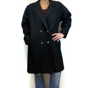 Vintage Womens 80s 90s Forstmann Wool Blend Black Pea Coat Pleat Sleeve